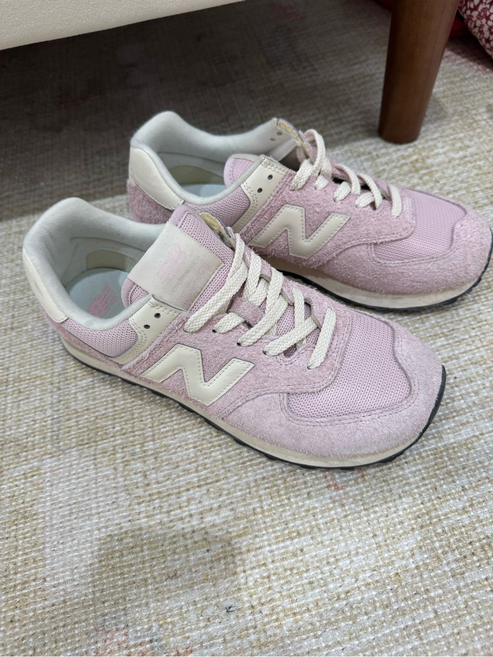 New Balance Light Pink & Cream Suede Mesh Sneakers